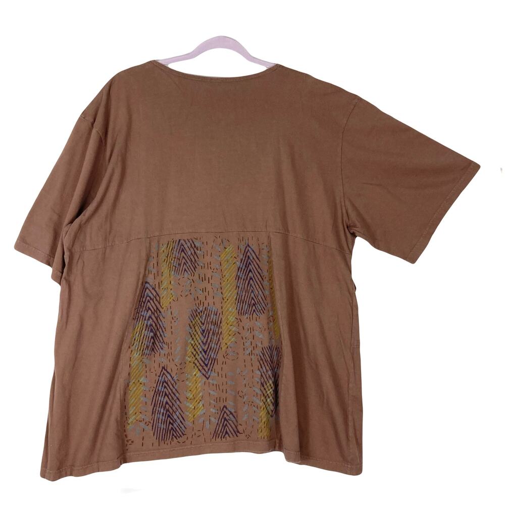 nwot BLUE FISH Top Tunic Dress 3~L~XL Brown Graphic-Art Organic-Cotton HandPrint - Picture 2 of 10